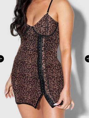Frederick's of Hollywood Alanza Mesh Hook and Eye Chemise Size S BLACK Bodycon